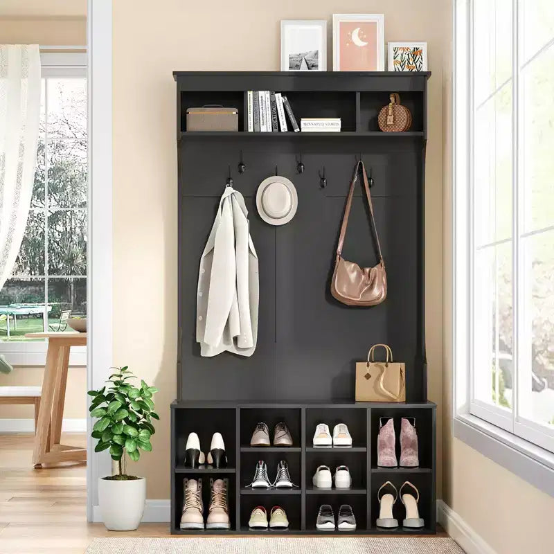 Okak 70.9IN Tall Storage Cabinet with Bench and Shelves, Freestanding Entryway Cabinet with 7 Coat Racks, Entryway Shoe Storage