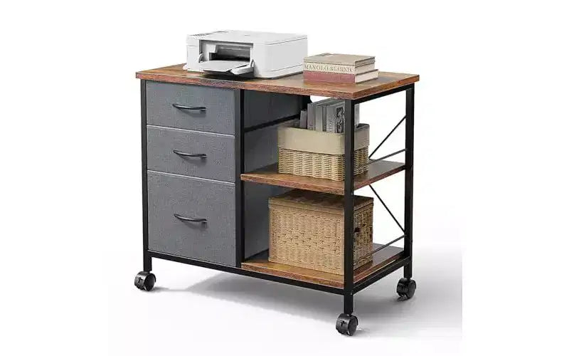 Okak Modern 3-Layer Mobile Filing Cabinet with Fabric Drawers & Wheels,Half-Open Storage File Cabinet for Home Office,Study