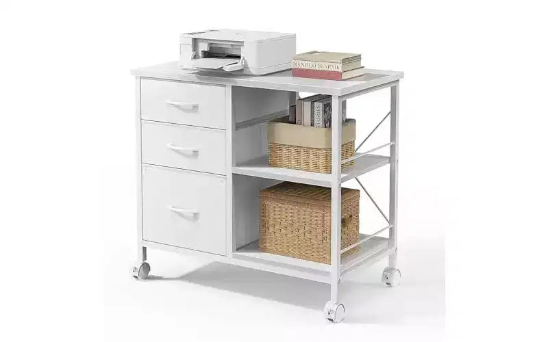 Okak Modern 3-Layer Mobile Filing Cabinet with Fabric Drawers & Wheels,Half-Open Storage File Cabinet for Home Office,Study