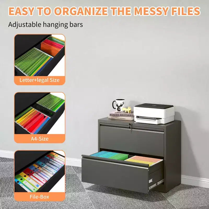 Okak Modern Metal Lateral Filing Cabinet with Lock Drawers,Storage Organizer File Cabinet for Home Office,Beside Desk