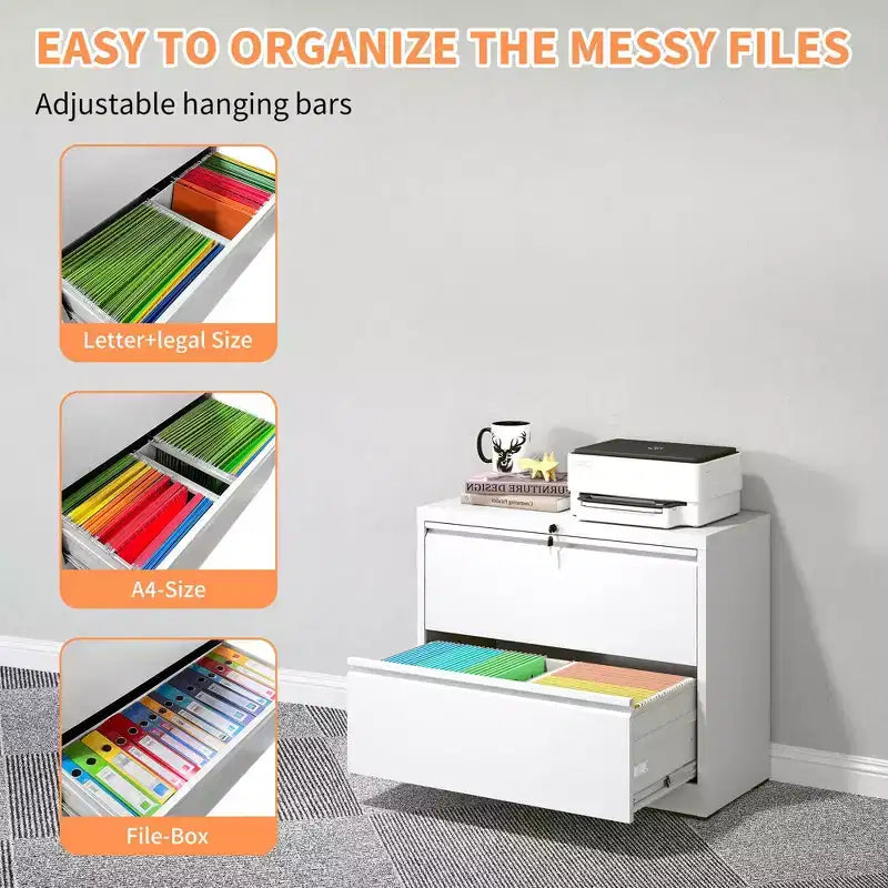 Okak Modern Metal Lateral Filing Cabinet with Lock Drawers,Storage Organizer File Cabinet for Home Office,Beside Desk
