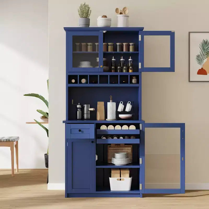 75 Tall Kitchen Pantry Cabinet with Glass Doors, Freestanding Buffet Hutch for Kitchen, Dining Room, or Living Room-Panipeachy