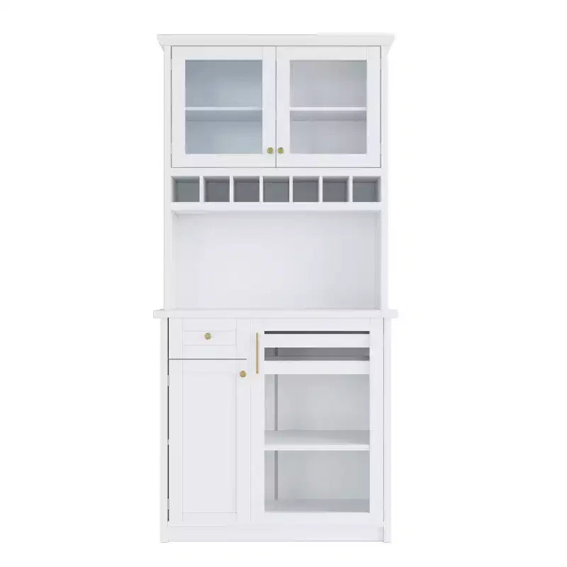 75 Tall Kitchen Pantry Cabinet with Glass Doors, Freestanding Buffet Hutch for Kitchen, Dining Room, or Living Room-Panipeachy