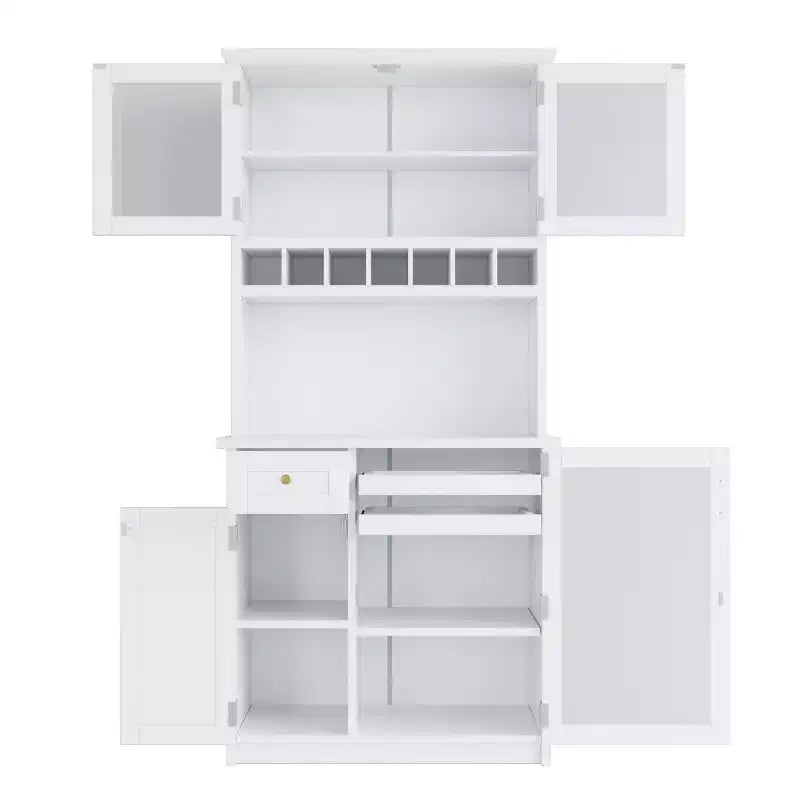 75 Tall Kitchen Pantry Cabinet with Glass Doors, Freestanding Buffet Hutch for Kitchen, Dining Room, or Living Room-Panipeachy