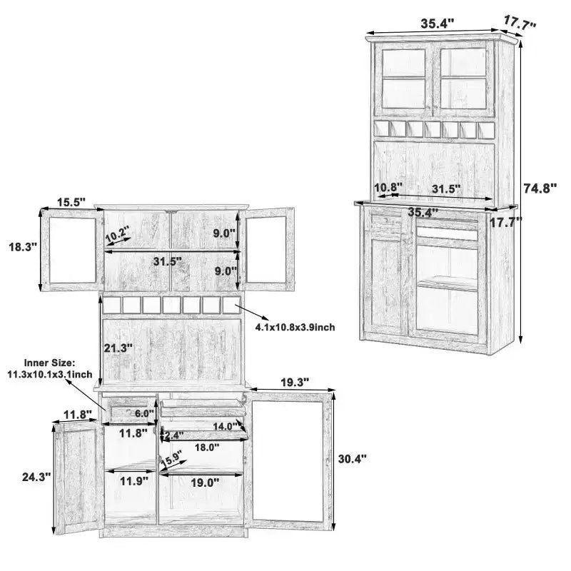 75 Tall Kitchen Pantry Cabinet with Glass Doors, Freestanding Buffet Hutch for Kitchen, Dining Room, or Living Room-Panipeachy