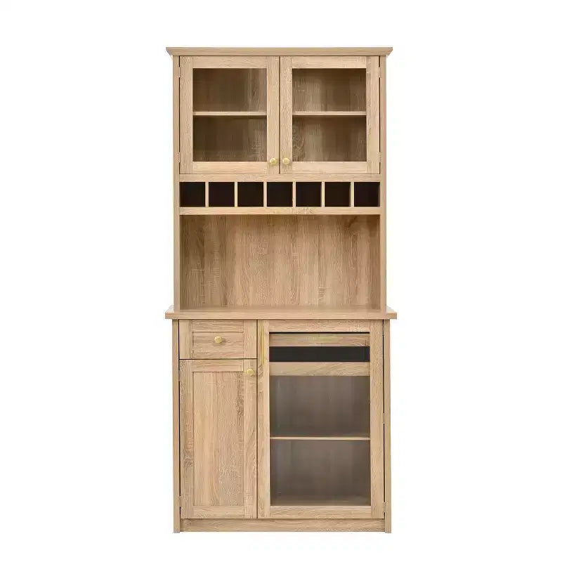 75 Tall Kitchen Pantry Cabinet with Glass Doors, Freestanding Buffet Hutch for Kitchen, Dining Room, or Living Room-Panipeachy