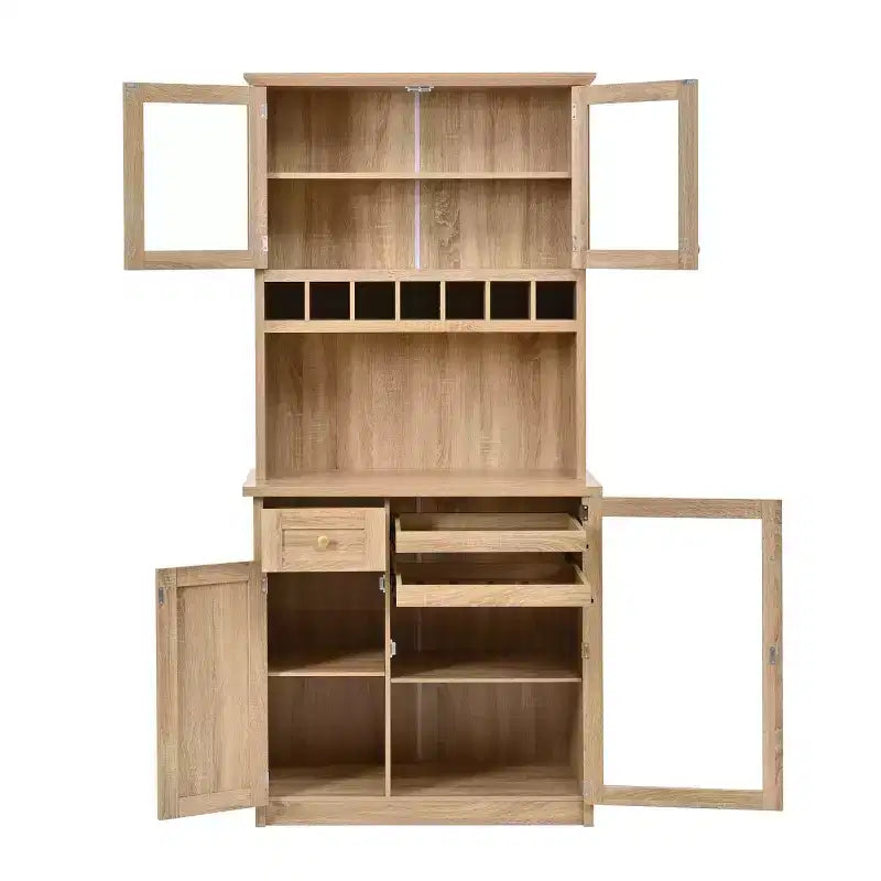 75 Tall Kitchen Pantry Cabinet with Glass Doors, Freestanding Buffet Hutch for Kitchen, Dining Room, or Living Room-Panipeachy