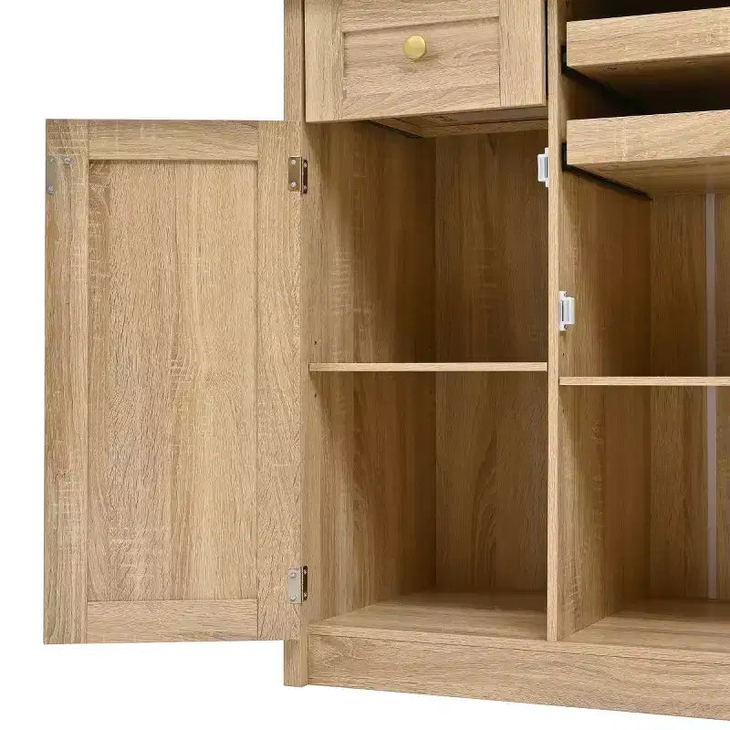 75 Tall Kitchen Pantry Cabinet with Glass Doors, Freestanding Buffet Hutch for Kitchen, Dining Room, or Living Room-Panipeachy