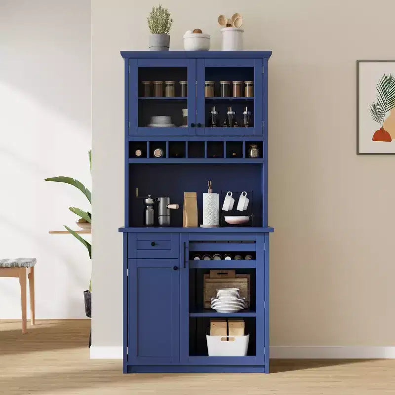 75 Tall Kitchen Pantry Cabinet with Glass Doors, Freestanding Buffet Hutch for Kitchen, Dining Room, or Living Room-Panipeachy