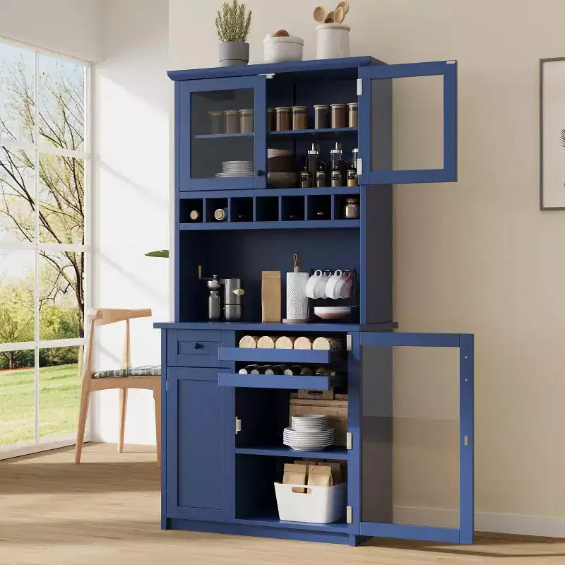 75 Tall Kitchen Pantry Cabinet with Glass Doors, Freestanding Buffet Hutch for Kitchen, Dining Room, or Living Room-Panipeachy