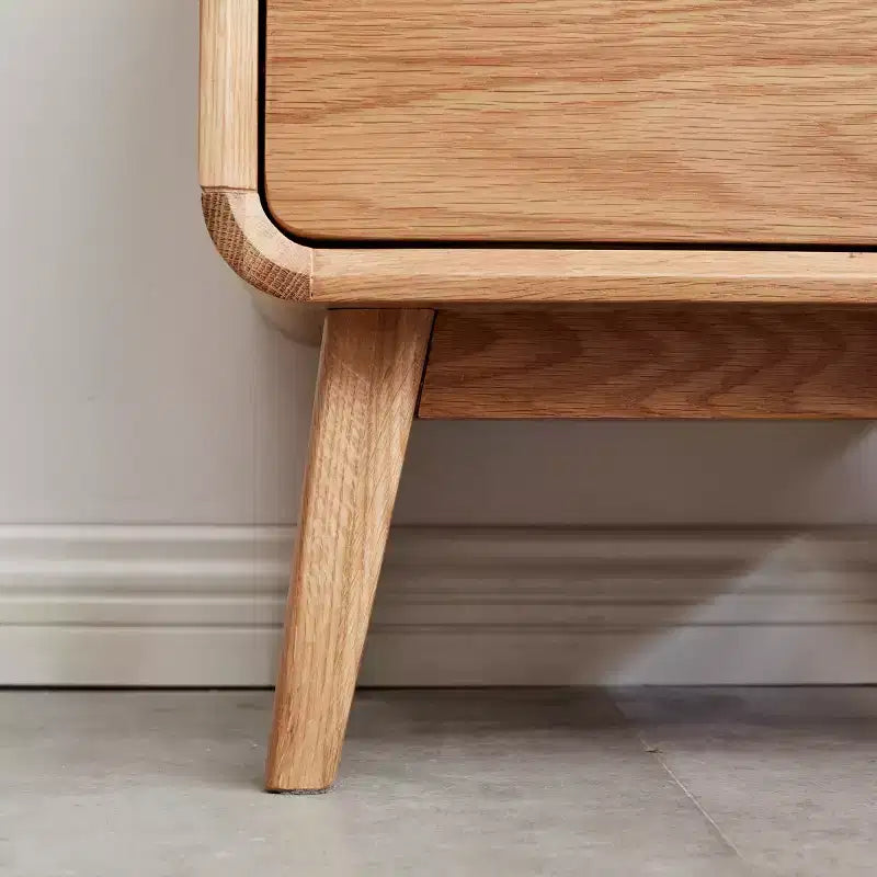 Modern Solid Oak Nightstand with 2 Drawers, Mid-Century Bedside Cabinet with Storage, Compact Wooden Nightstand for Bedroom-Panipeachy