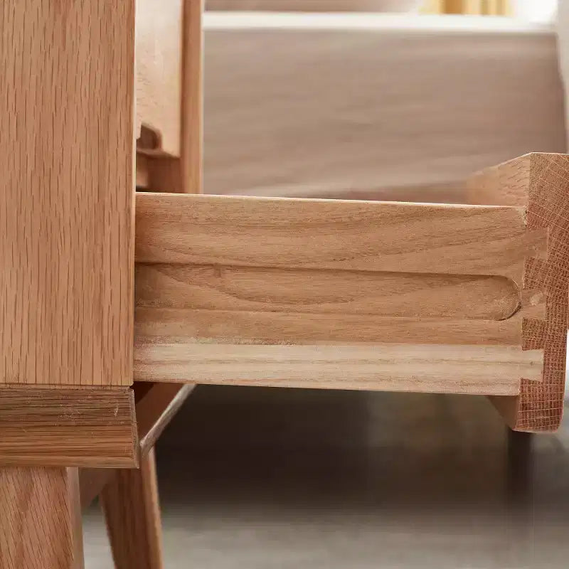 Modern Solid Oak Nightstand with 2 Drawers, Mid-Century Bedside Cabinet with Storage, Compact Wooden Nightstand for Bedroom-Panipeachy