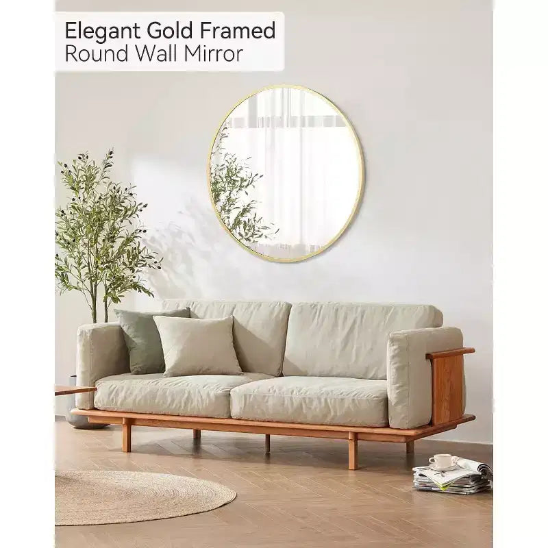 Round Wall Mirror, Circle Mirror Metal Frame for Bathroom, Vanity, Entryway, Bedroom, Living Room, Wall Mounted Modern Rustic Decor