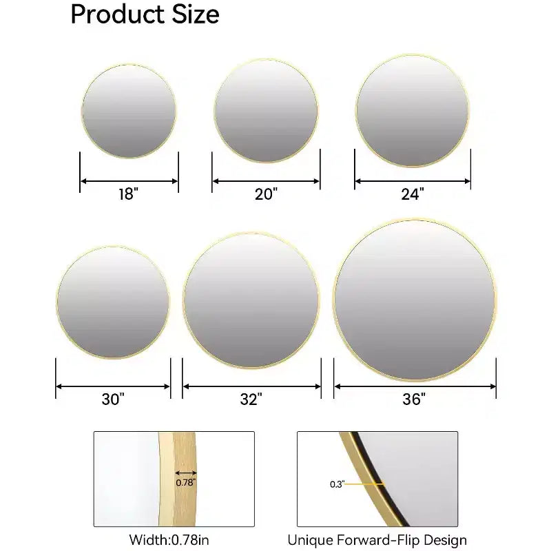 Round Wall Mirror, Circle Mirror Metal Frame for Bathroom, Vanity, Entryway, Bedroom, Living Room, Wall Mounted Modern Rustic Decor