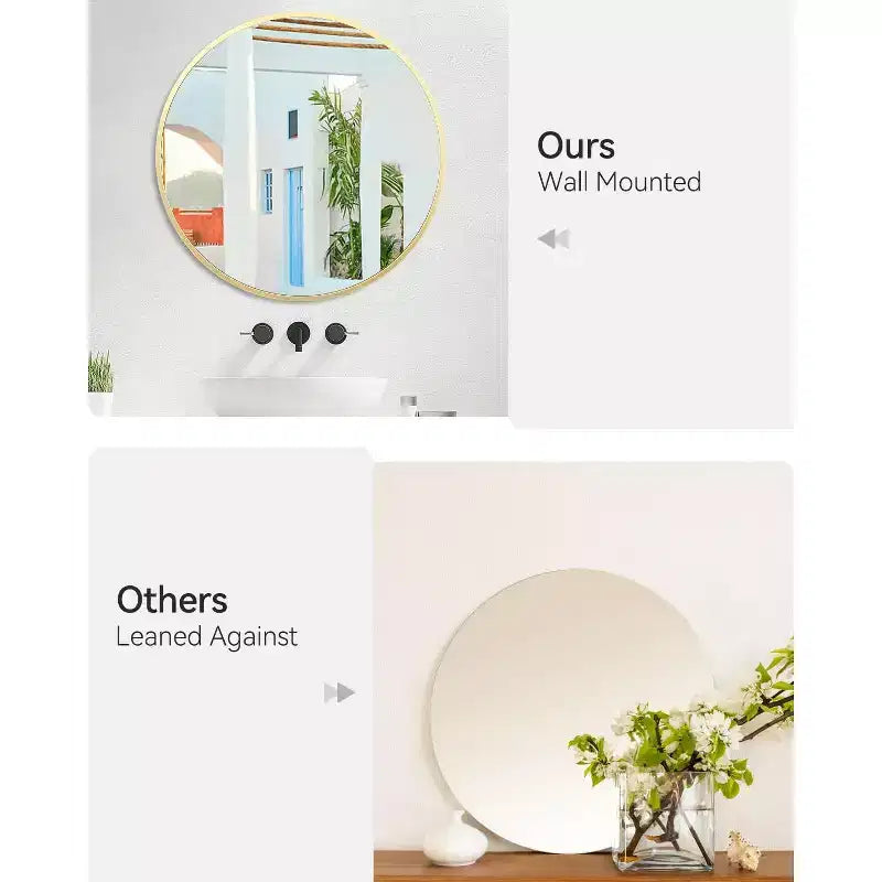 Round Wall Mirror, Circle Mirror Metal Frame for Bathroom, Vanity, Entryway, Bedroom, Living Room, Wall Mounted Modern Rustic Decor