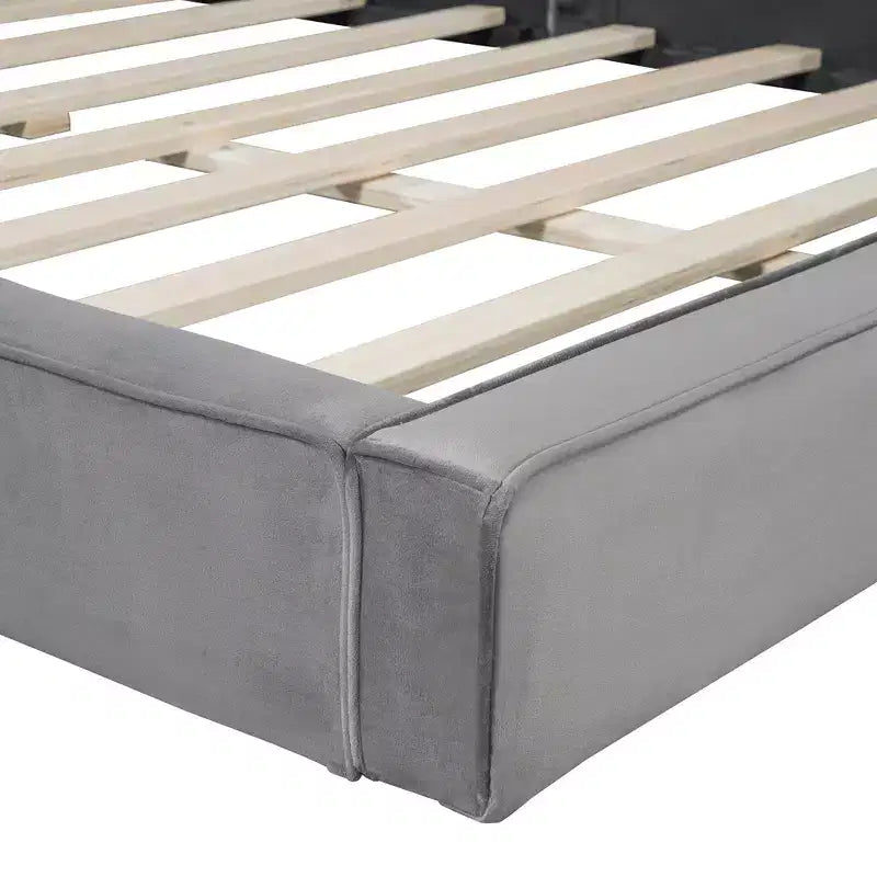 GDFStudio Merrill Upholstered Platform Bed with Velvet Fabric and Solid Wood Frame