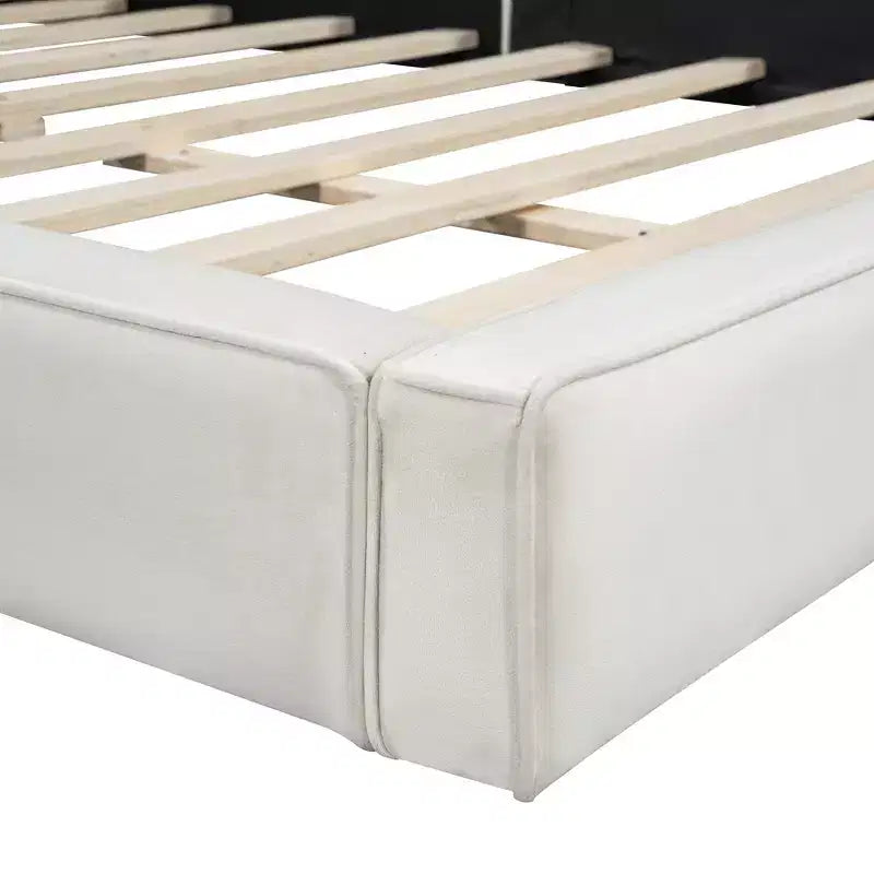 GDFStudio Merrill Upholstered Platform Bed with Velvet Fabric and Solid Wood Frame
