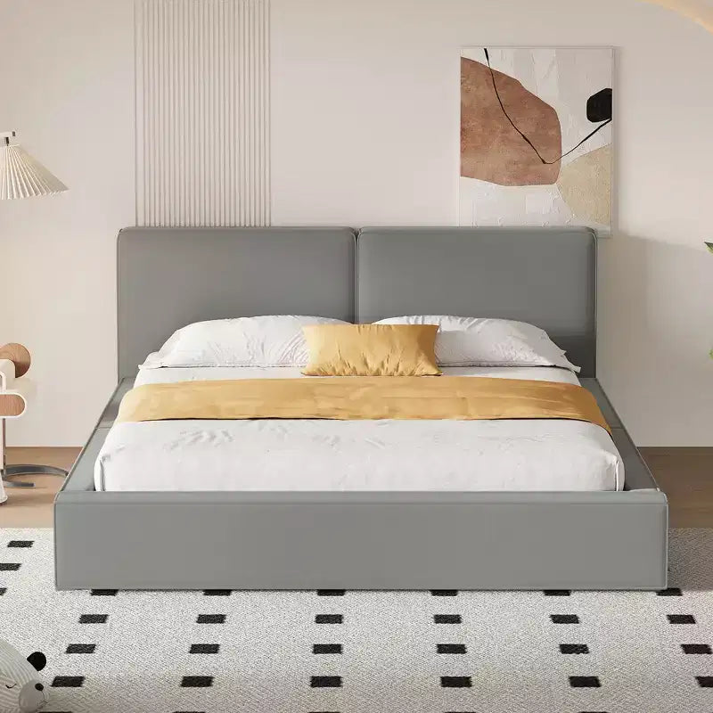 GDFStudio Merrill Upholstered Platform Bed with Velvet Fabric and Solid Wood Frame