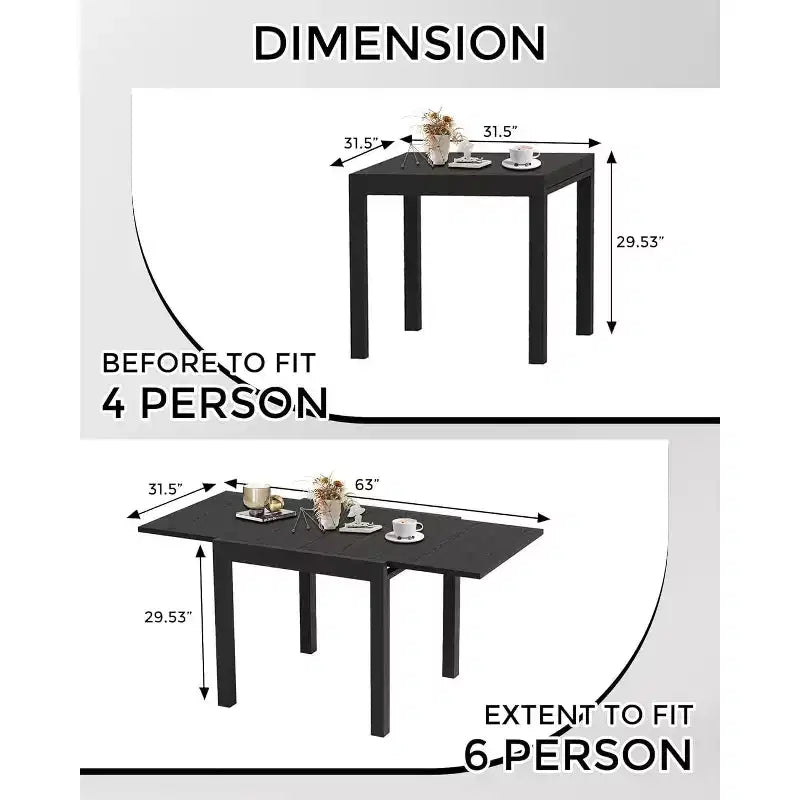 Extendable Dining Table Set for 4-6 Persons - 31.5-63 Inch 3-Second Quick Expand Patio Table, Sturdy Aluminum Tabletop Black Outdoor Furniture
