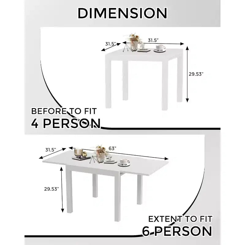 Extendable Dining Table Set for 4-6 Persons - 31.5-63 Inch 3-Second Quick Expand Patio Table, Sturdy Aluminum Tabletop Black Outdoor Furniture