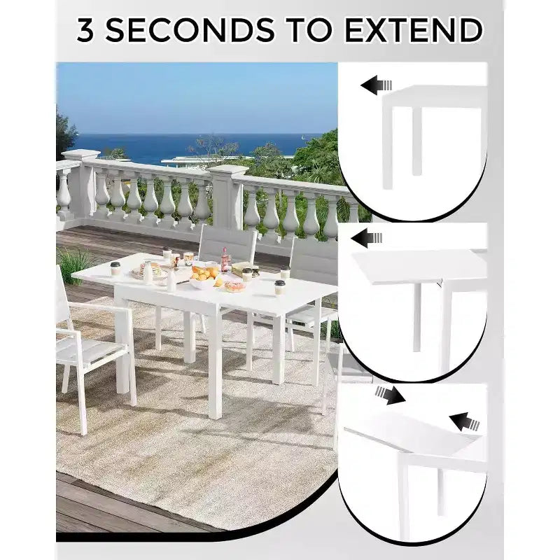 Extendable Dining Table Set for 4-6 Persons - 31.5-63 Inch 3-Second Quick Expand Patio Table, Sturdy Aluminum Tabletop Black Outdoor Furniture