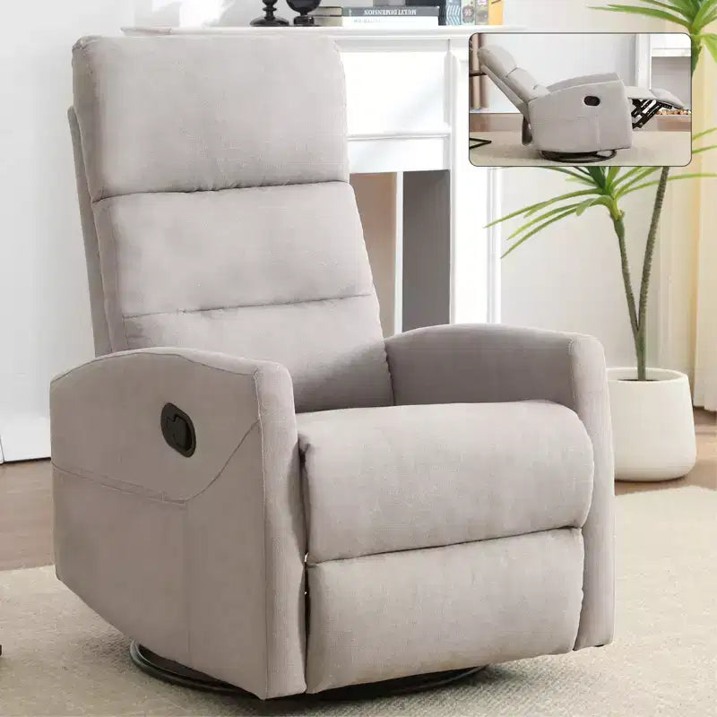Manual Recliner Chair with Rocker and Swivel in Fabric, Upholstered Accent Chair for Living Room