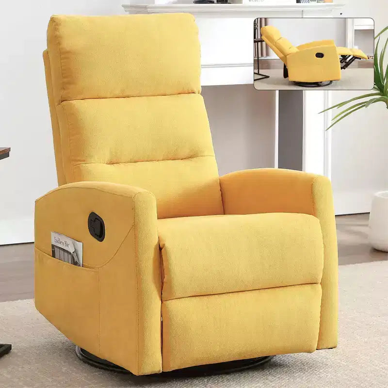 Manual Recliner Chair with Rocker and Swivel in Fabric, Upholstered Accent Chair for Living Room
