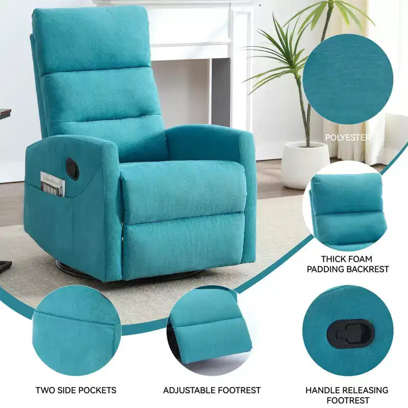 Manual Recliner Chair with Rocker and Swivel in Fabric, Upholstered Accent Chair for Living Room