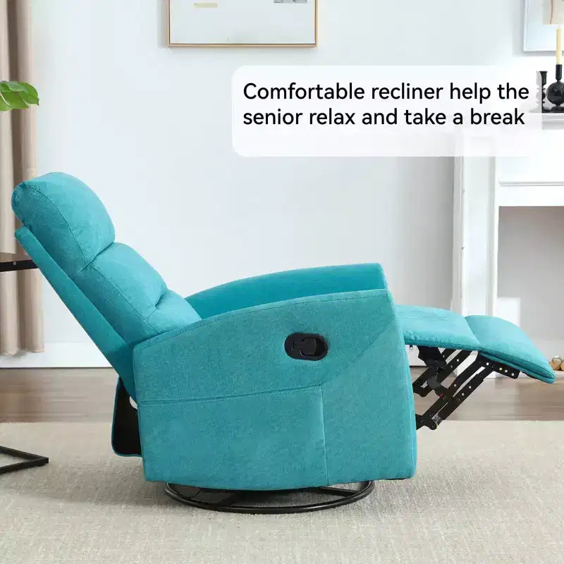 Manual Recliner Chair with Rocker and Swivel in Fabric, Upholstered Accent Chair for Living Room
