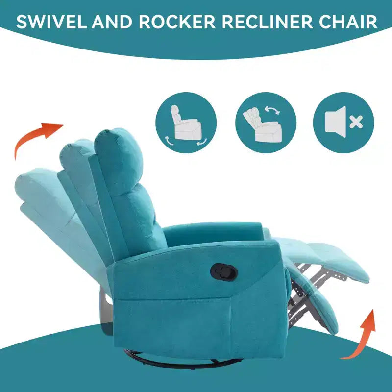 Manual Recliner Chair with Rocker and Swivel in Fabric, Upholstered Accent Chair for Living Room