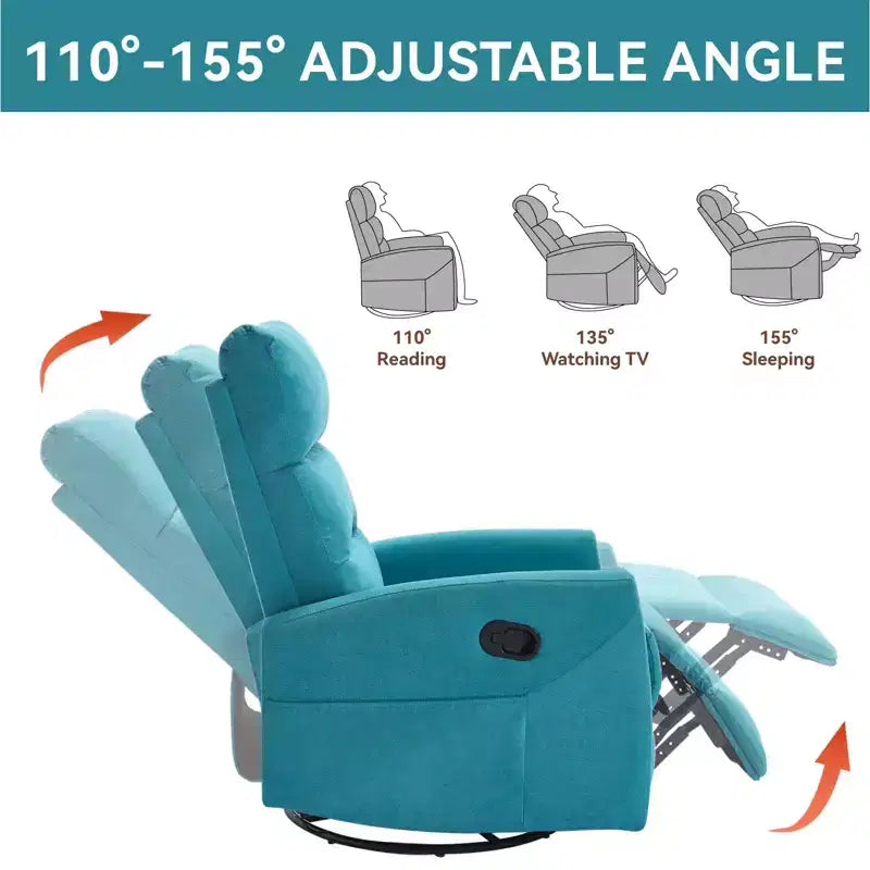 Manual Recliner Chair with Rocker and Swivel in Fabric, Upholstered Accent Chair for Living Room