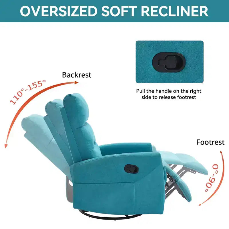 Manual Recliner Chair with Rocker and Swivel in Fabric, Upholstered Accent Chair for Living Room