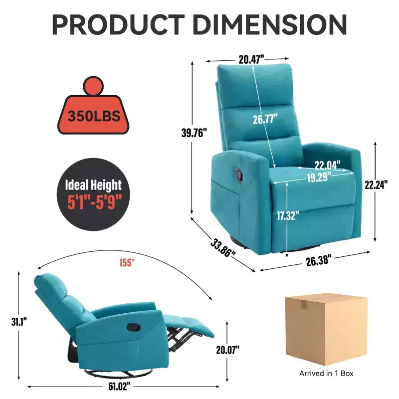 Manual Recliner Chair with Rocker and Swivel in Fabric, Upholstered Accent Chair for Living Room
