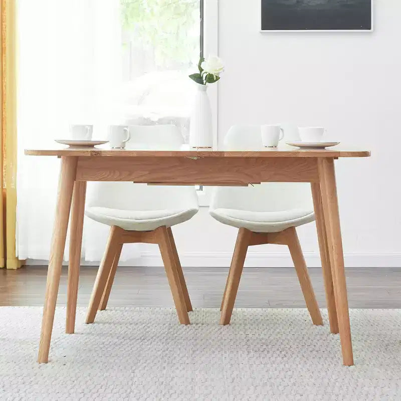 Solid Oak Round Corner Dining table with Diagonal Legs for 6-8 People, Telescopic Writting Desk 1.2-1.6m, Easy Assembly, Natural