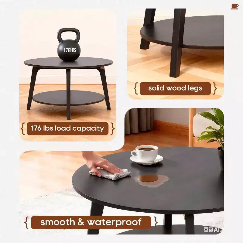 FDW Round Coffee Table with Storage 2-Tier Modern Wood Center Table for Living Room Bedroom or Office