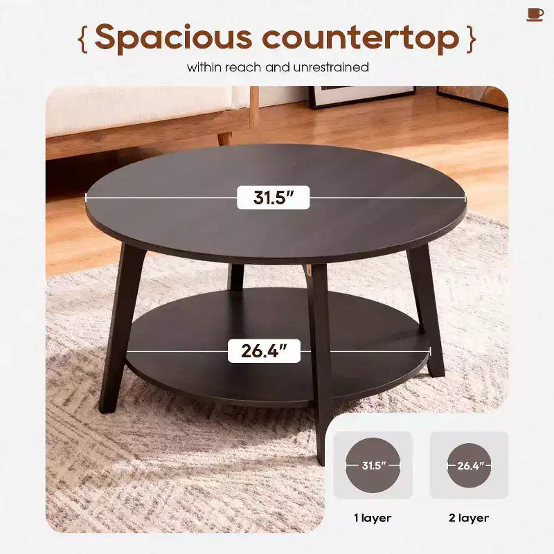 FDW Round Coffee Table with Storage 2-Tier Modern Wood Center Table for Living Room Bedroom or Office