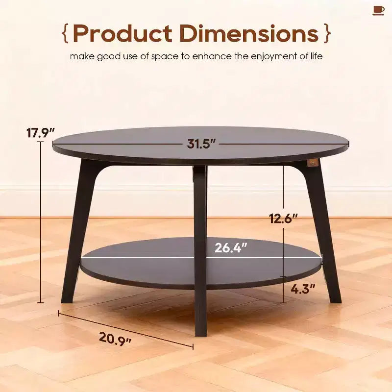 FDW Round Coffee Table with Storage 2-Tier Modern Wood Center Table for Living Room Bedroom or Office