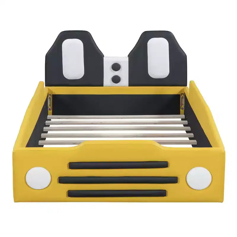Luxystar Twin Size Race Car-Shaped Platform Bed with Guardrail for Kids' Room