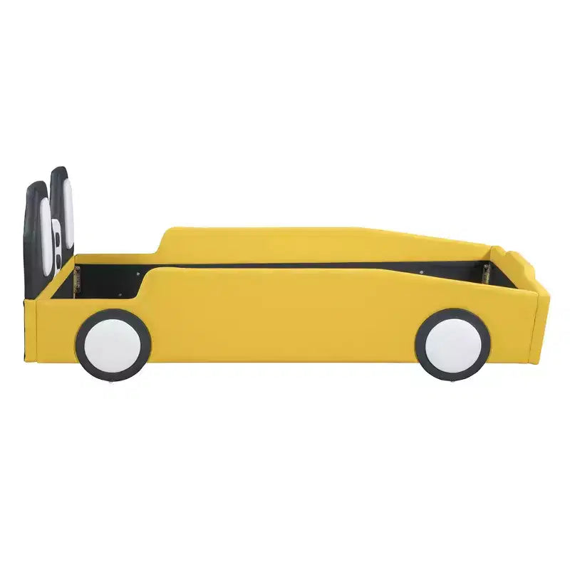 Luxystar Twin Size Race Car-Shaped Platform Bed with Guardrail for Kids' Room
