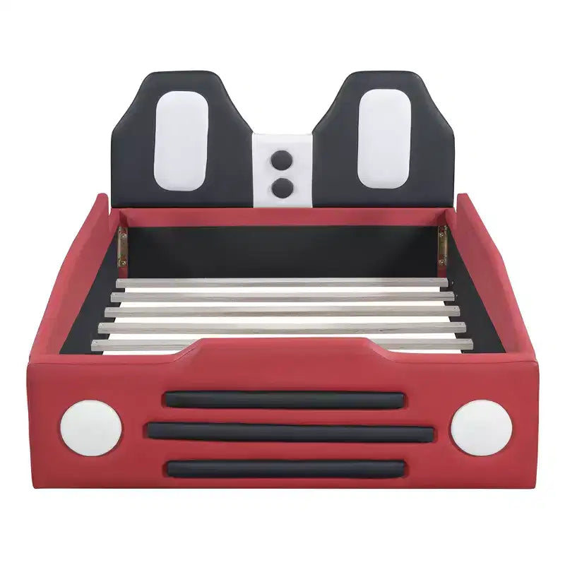 Luxystar Twin Size Race Car-Shaped Platform Bed with Guardrail for Kids' Room
