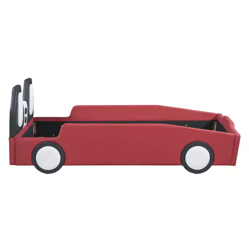 Luxystar Twin Size Race Car-Shaped Platform Bed with Guardrail for Kids' Room