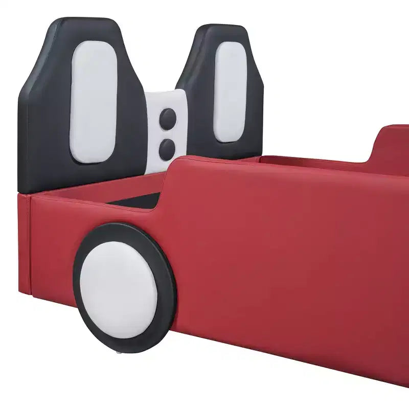 Luxystar Twin Size Race Car-Shaped Platform Bed with Guardrail for Kids' Room