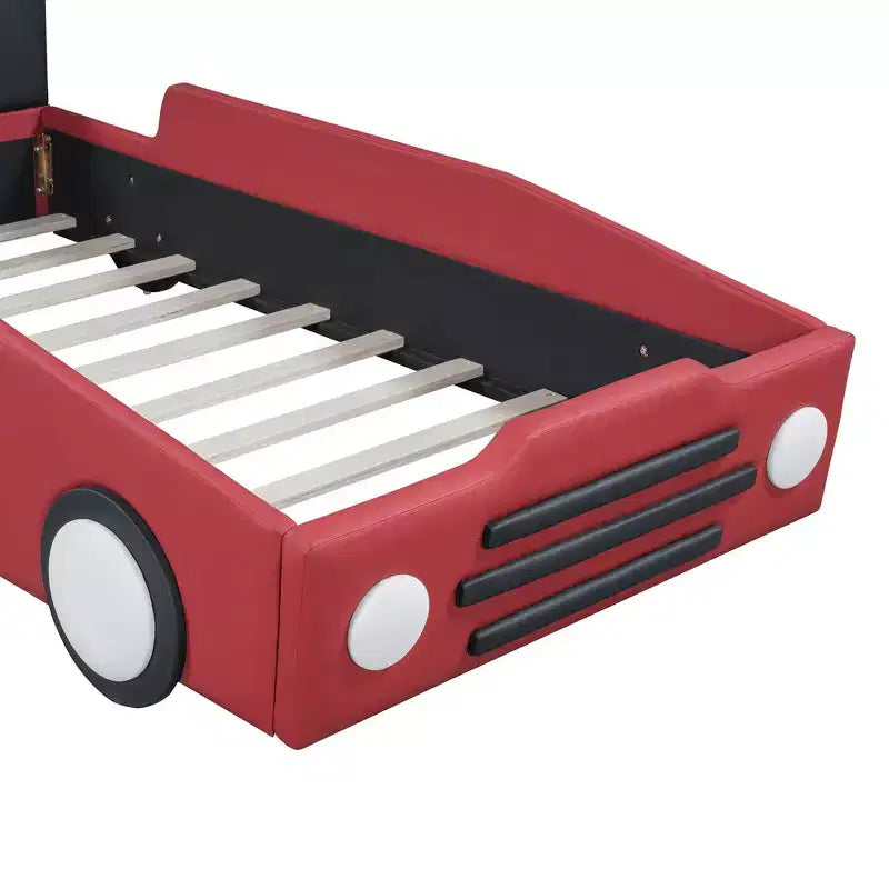 Luxystar Twin Size Race Car-Shaped Platform Bed with Guardrail for Kids' Room