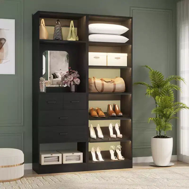 Besiost Closet System with Drawers and Hanging Rods