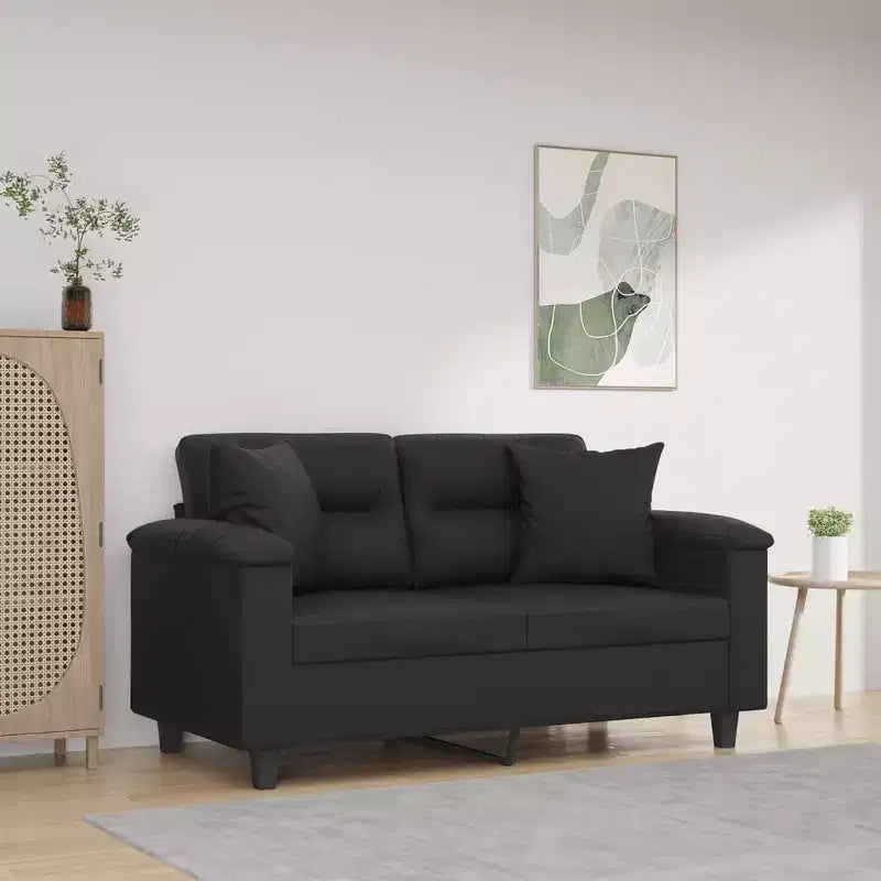 vidaXL 2-Seater Sofa with Throw Pillows Loveseat Couch Black Faux Leather