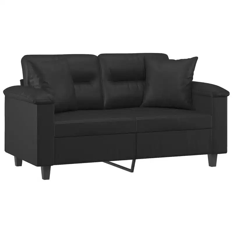 vidaXL 2-Seater Sofa with Throw Pillows Loveseat Couch Black Faux Leather