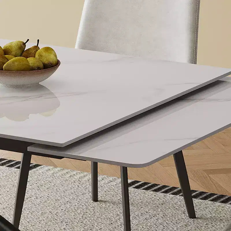 GDFStudio Daro Modern 9 Piece Retractable Sintered Stone Dining Table Set with Faux Leather Upholstered Chairs
