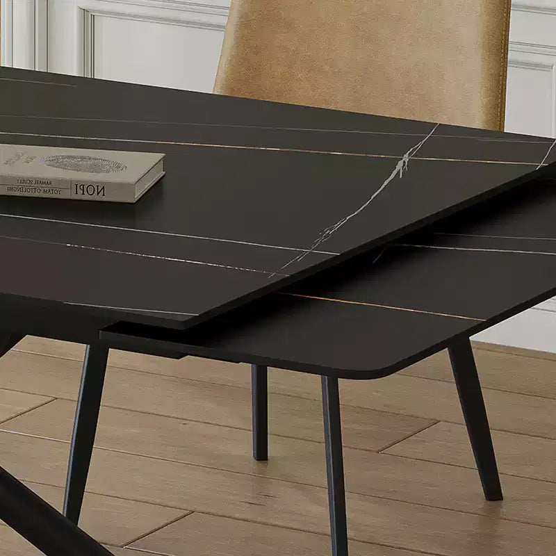 GDFStudio Daro Modern 9 Piece Retractable Sintered Stone Dining Table Set with Faux Leather Upholstered Chairs