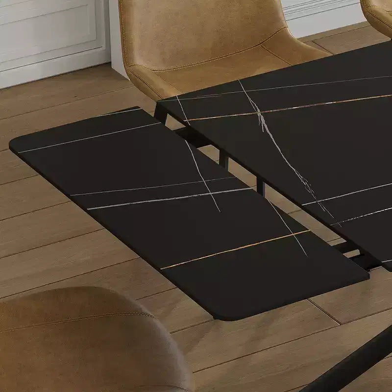 GDFStudio Daro Modern 9 Piece Retractable Sintered Stone Dining Table Set with Faux Leather Upholstered Chairs