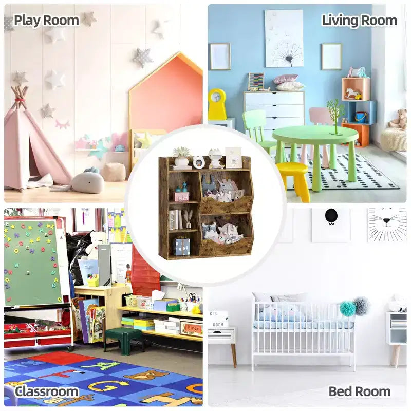 Kids 3-Tier Toy Storage Organizer Kids Bookshelf Double Sided Tray- 5 Compartment Bookshelf and Toy Shelf for Bedroom, Living Room, and Kindergarten